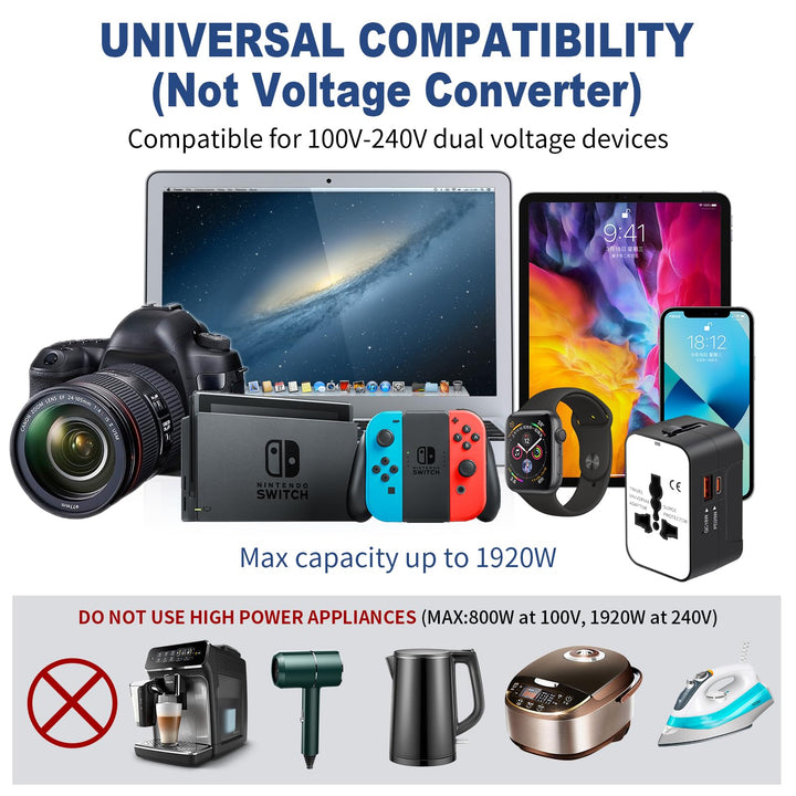Travel Adapter with USB C, Universal All in One Worldwide Travel Adapter Power Converters Wall Charger AC Power Plug Adapter USB Type C Charging Ports for USA EU UK AUS Black - DOKUTRONIX