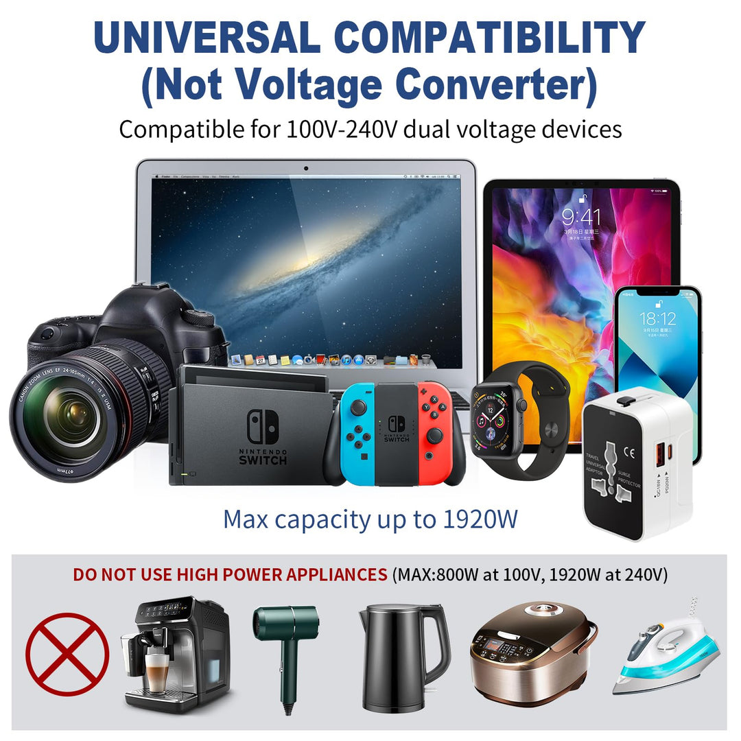 Travel Adapter with USB C, Universal All in One Worldwide Travel Adapter Power Converters Wall Charger AC Power Plug Adapter USB Type C Charging Ports for USA EU UK AUS Black - DOKUTRONIX