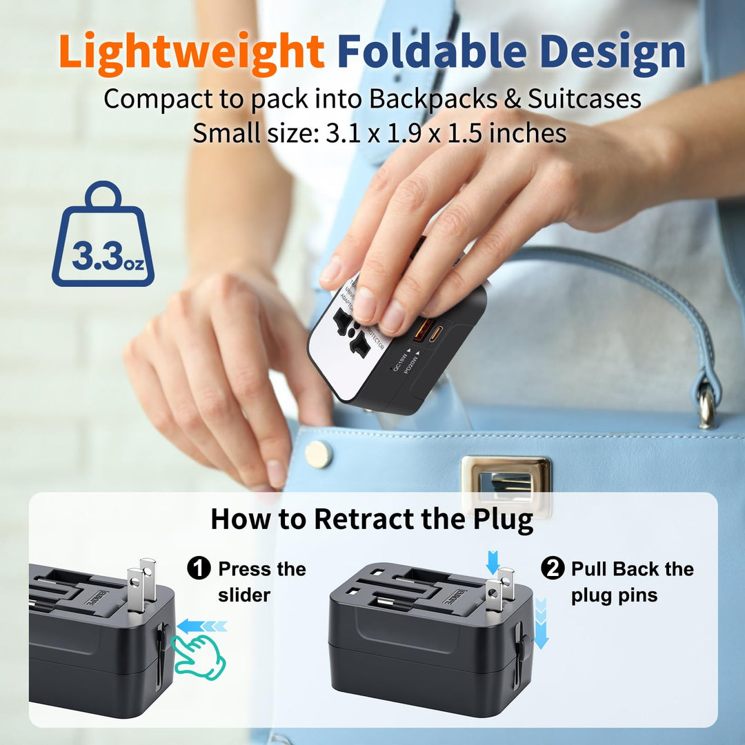 Travel Adapter with USB C, Universal All in One Worldwide Travel Adapter Power Converters Wall Charger AC Power Plug Adapter USB Type C Charging Ports for USA EU UK AUS Black - DOKUTRONIX