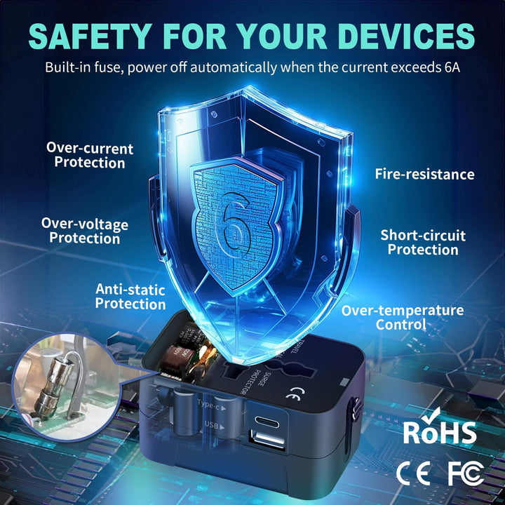 Travel Adapter with USB C, Universal All in One Worldwide Travel Adapter Power Converters Wall Charger AC Power Plug Adapter USB Type C Charging Ports for USA EU UK AUS Black - DOKUTRONIX