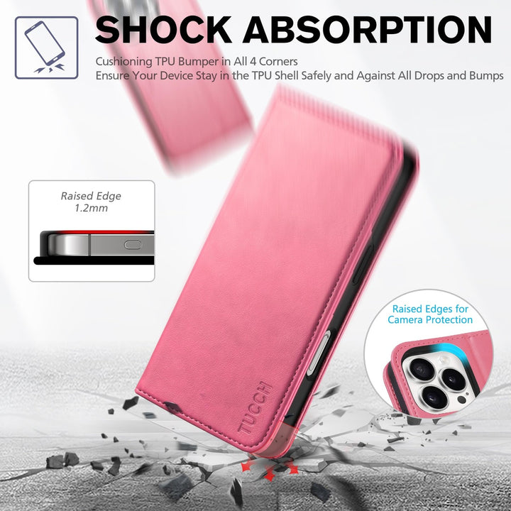 TUCCH Hot Pink iPhone 16 Pro Wallet Case & Kickstand - DOKUTRONIX