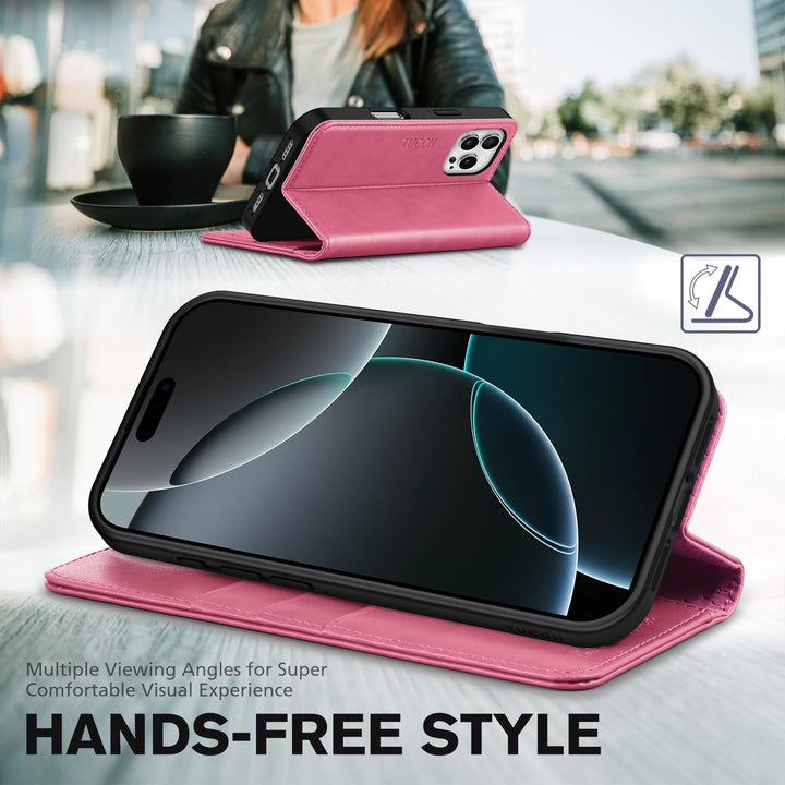 TUCCH Hot Pink iPhone 16 Pro Wallet Case & Kickstand - DOKUTRONIX