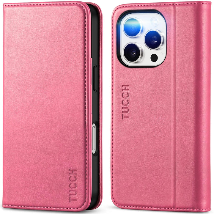 TUCCH Hot Pink iPhone 16 Pro Wallet Case & Kickstand - DOKUTRONIX
