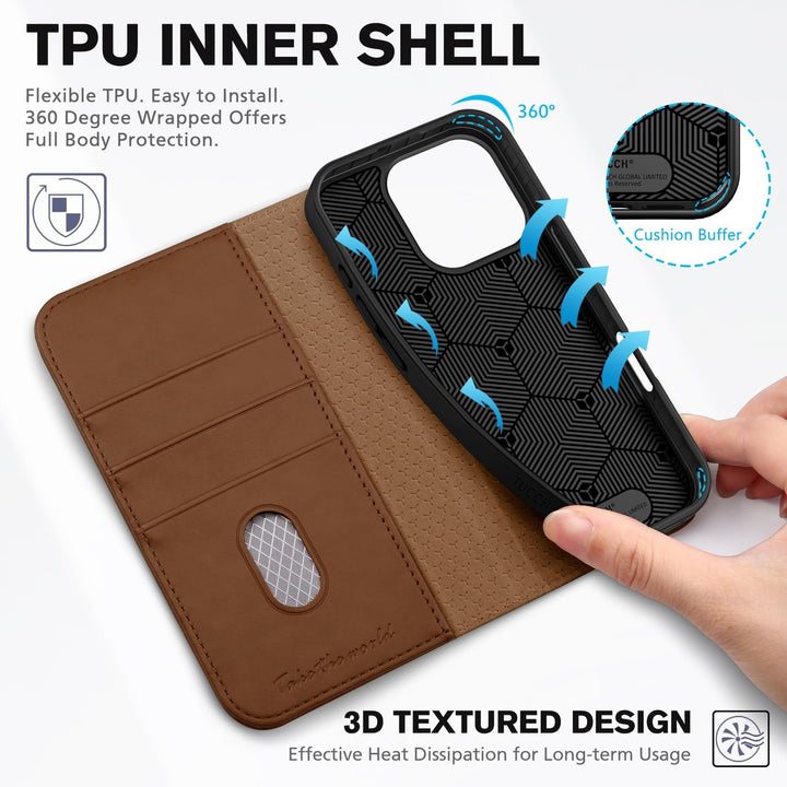 TUCCH iPhone 16 Pro Wallet Case - RFID Kickstand Folio - DOKUTRONIX