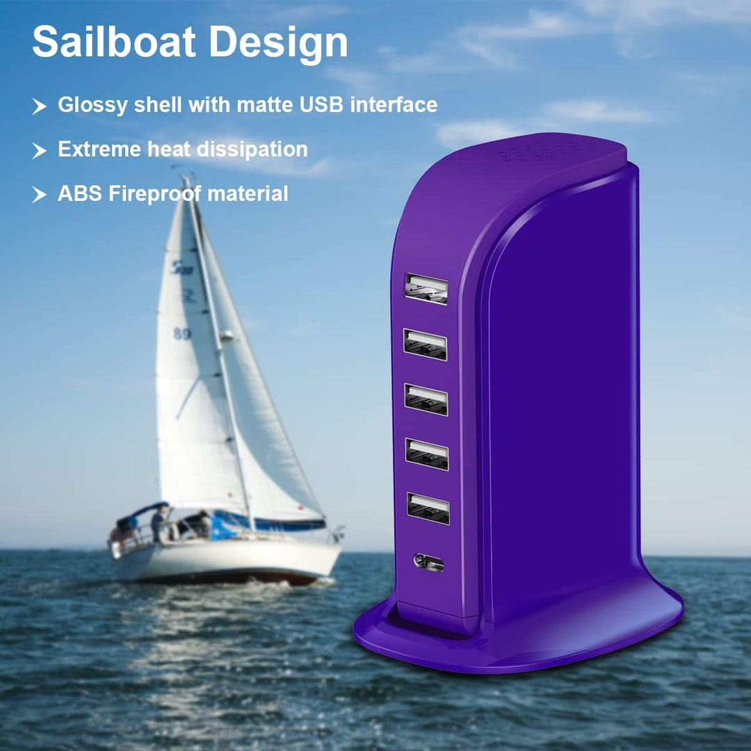 Upoy 6-Port USB Charger - Purple - DOKUTRONIX