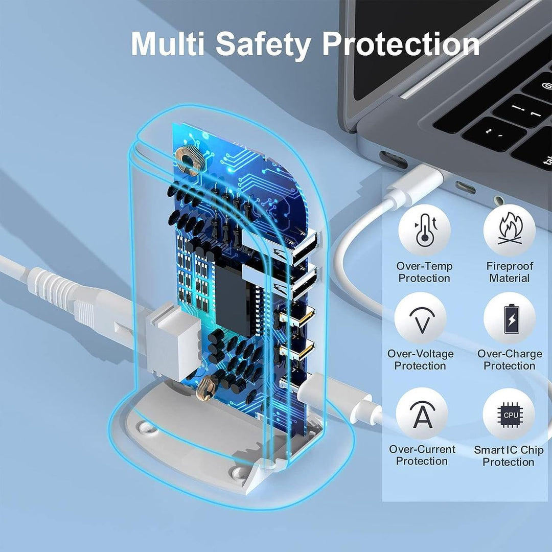 FastCharge 5 Port Type C Charger - White - DOKUTRONIX