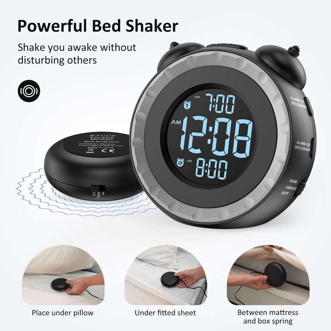 LoudShake Dual Alarm Clock with USB & Dimmer - DOKUTRONIX