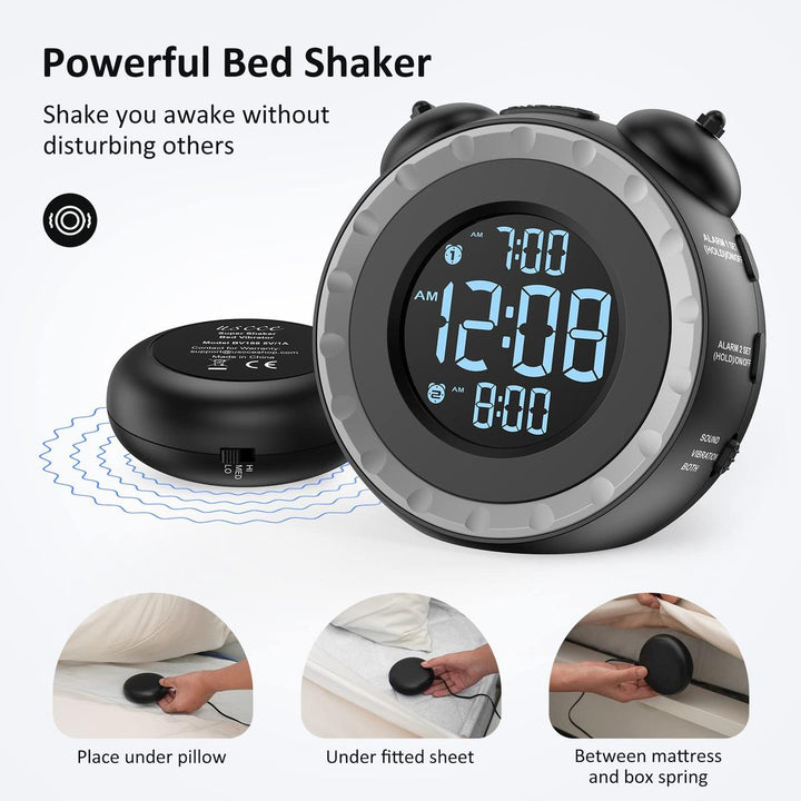 LoudShake Dual Alarm Clock with USB & Dimmer - DOKUTRONIX