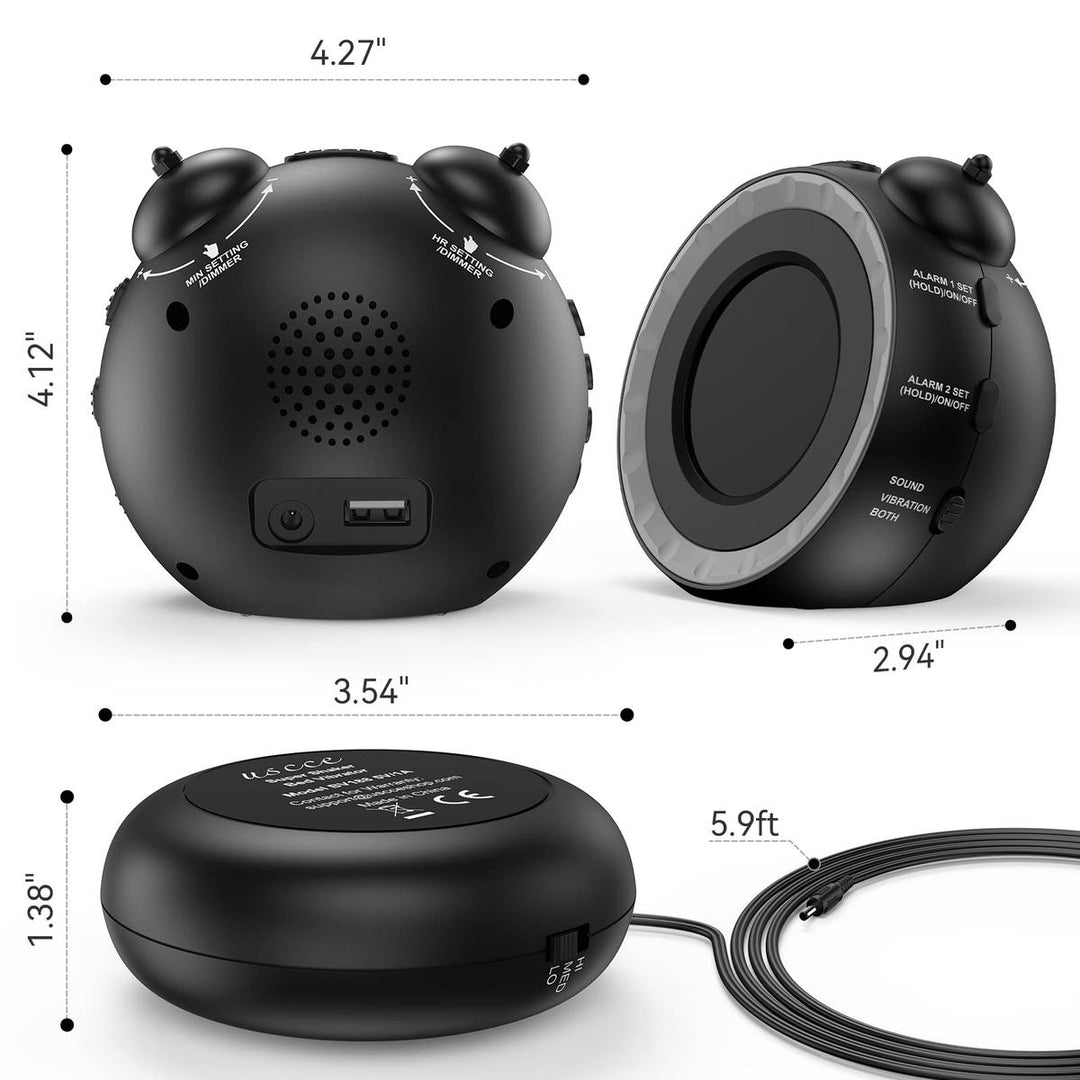 LoudShake Dual Alarm Clock with USB & Dimmer - DOKUTRONIX