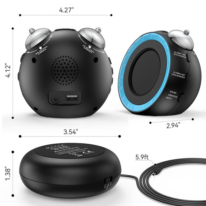 LoudShake Dual Alarm Clock with USB & Dimmer - DOKUTRONIX