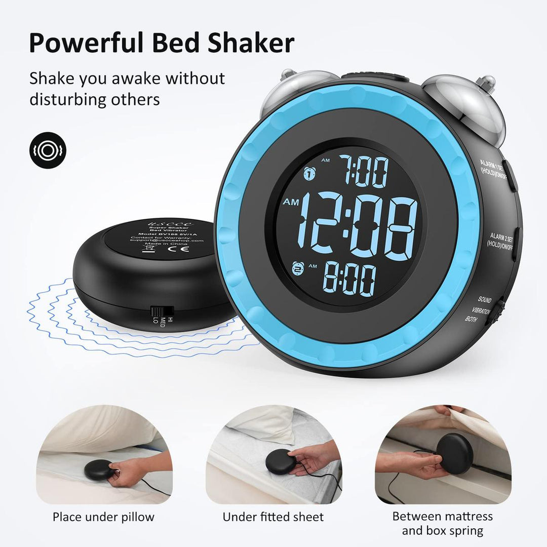LoudShake Dual Alarm Clock with USB & Dimmer - DOKUTRONIX