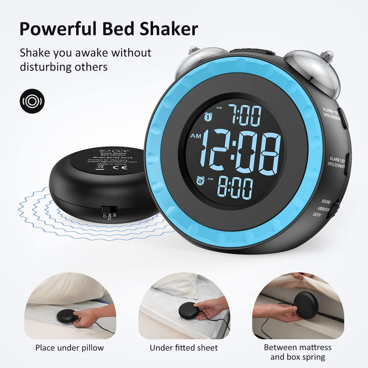 LoudShake Dual Alarm Clock with USB & Dimmer - DOKUTRONIX