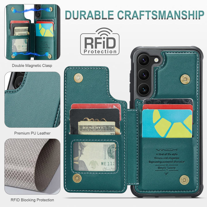 Vinich Galaxy Plus Wallet: RFID, Kickstand, Shockproof - DOKUTRONIX