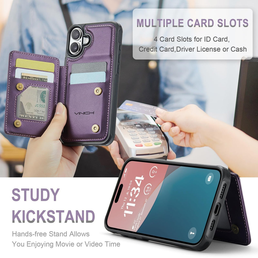 Vinich Shield: iPhone 16 Pro Wallet Case, Purple - DOKUTRONIX