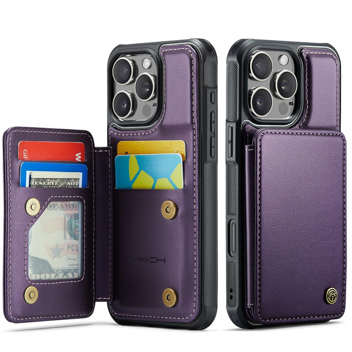 Vinich Shield: iPhone 16 Pro Wallet Case, Purple - DOKUTRONIX