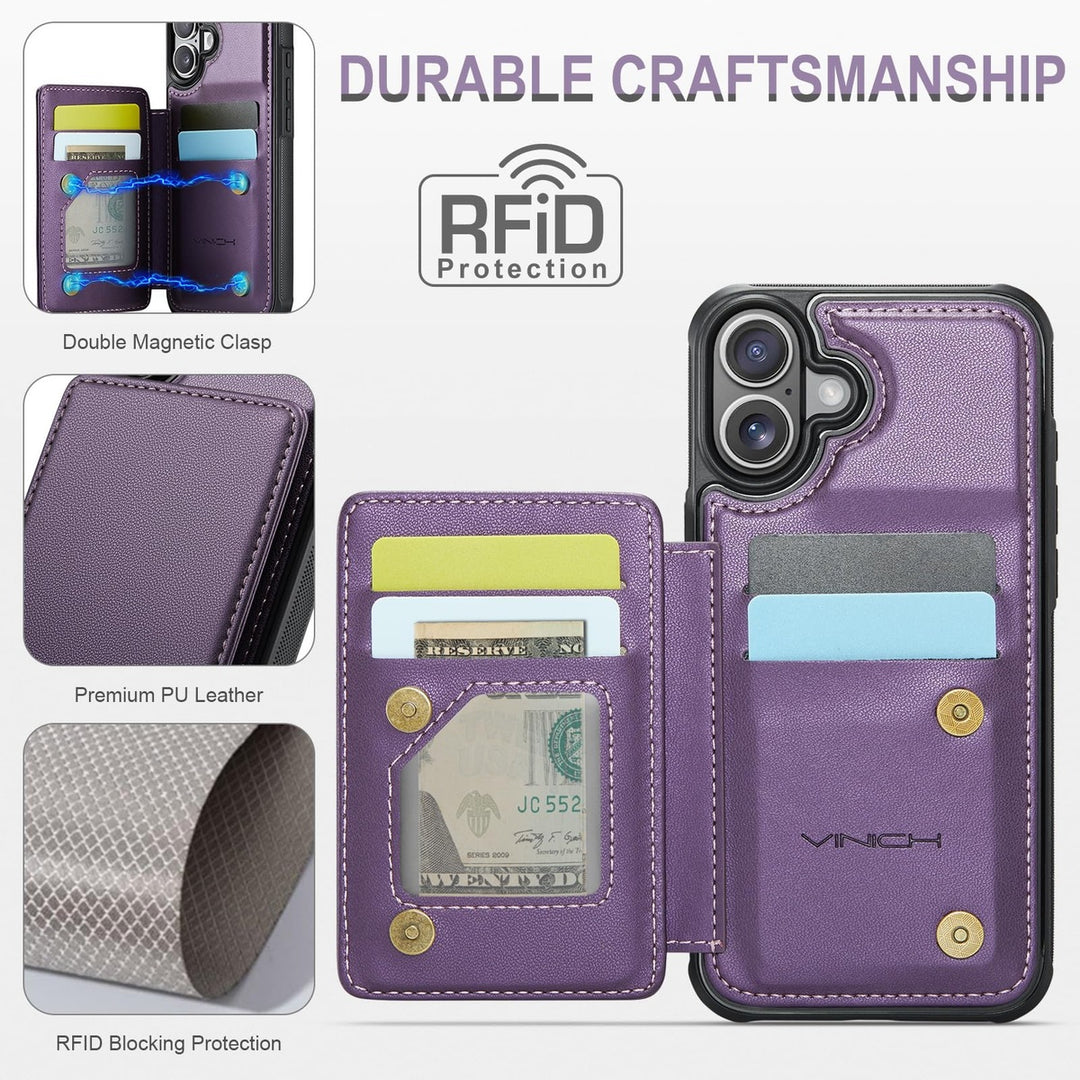 Vinich Shield: iPhone 16 Pro Wallet Case, Purple - DOKUTRONIX