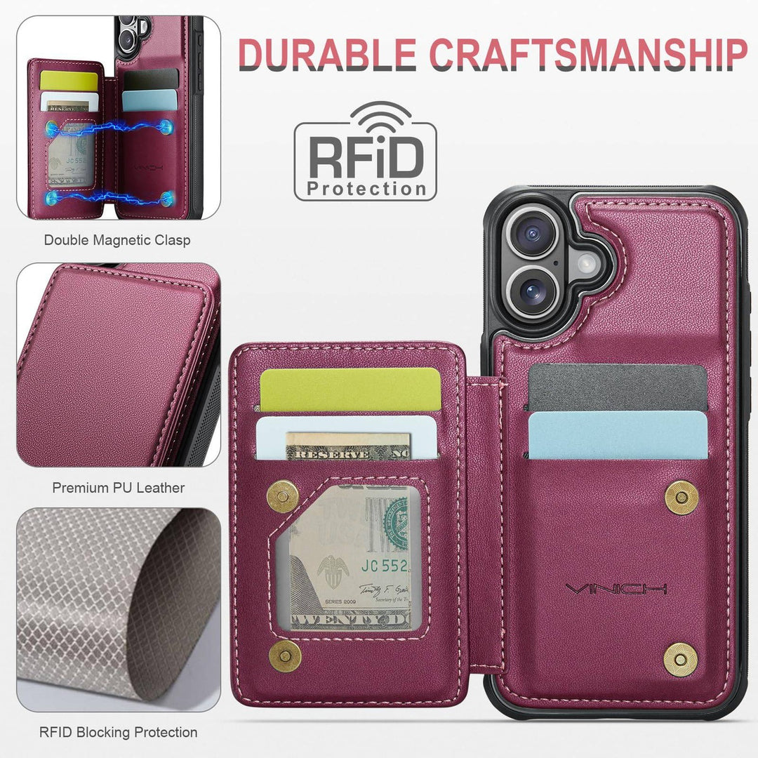 Vinich Shield: iPhone 16 Pro Wallet Case, Purple - DOKUTRONIX