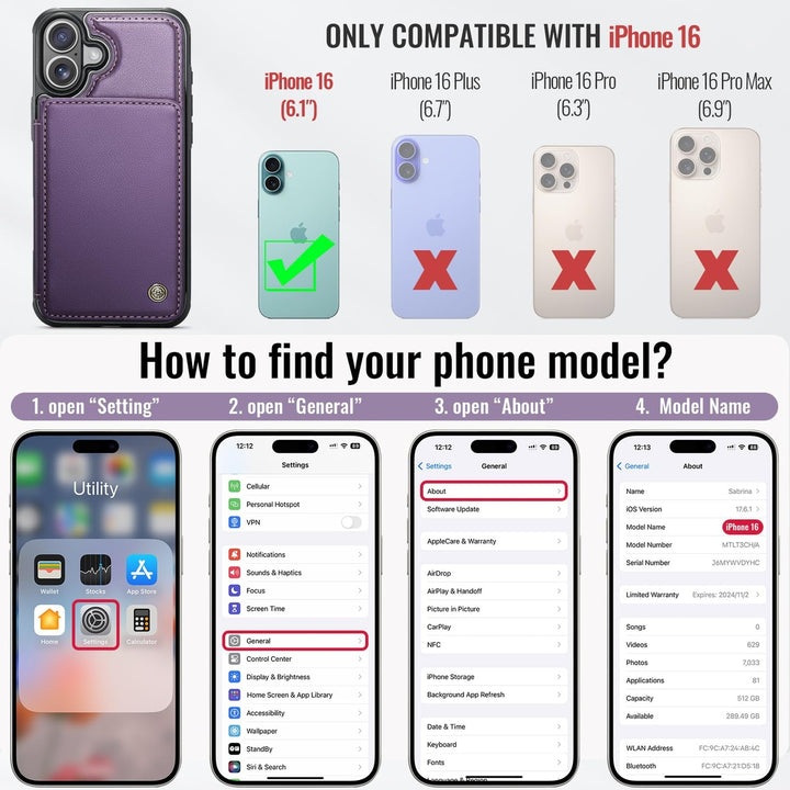 Vinich Shield: iPhone 16 Pro Wallet Case, Purple - DOKUTRONIX