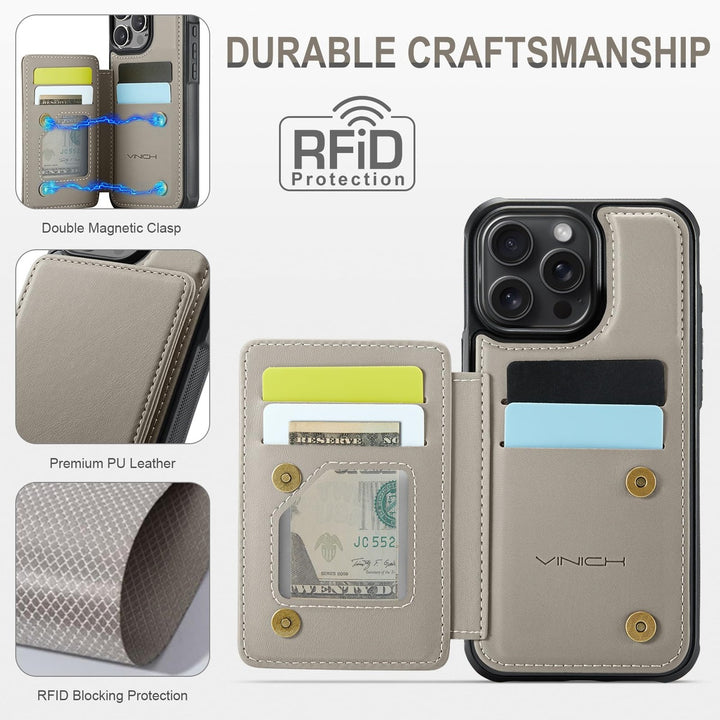 Vinich Shield: iPhone 16 Pro Wallet Case, Purple - DOKUTRONIX