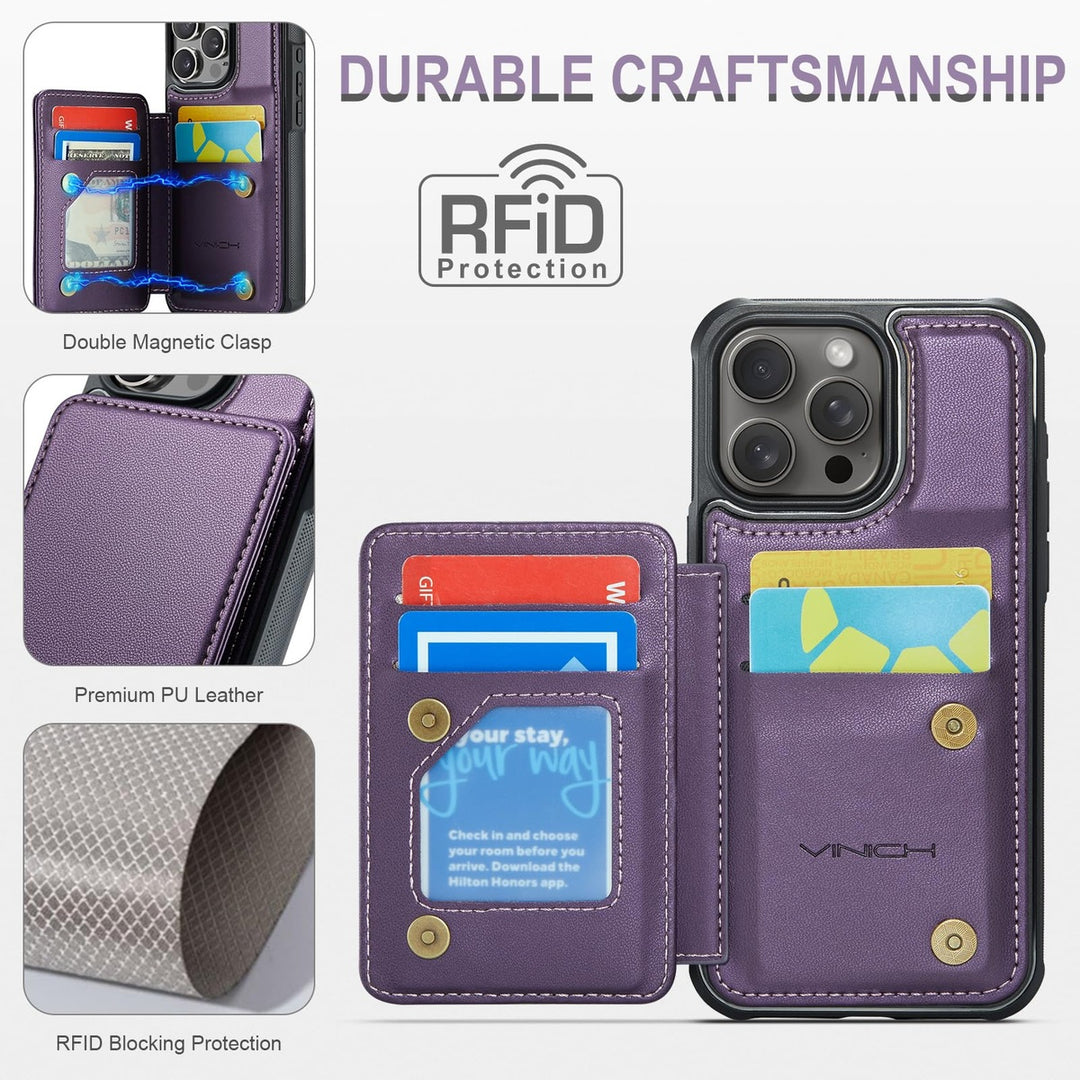 Vinich Shield: iPhone 16 Pro Wallet Case, Purple - DOKUTRONIX