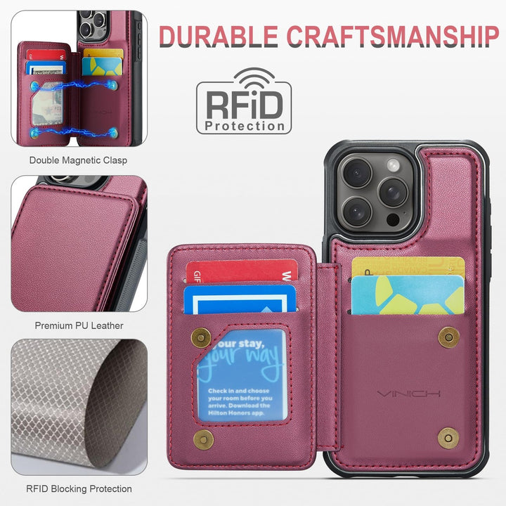 Vinich Shield: iPhone 16 Pro Wallet Case, Purple - DOKUTRONIX