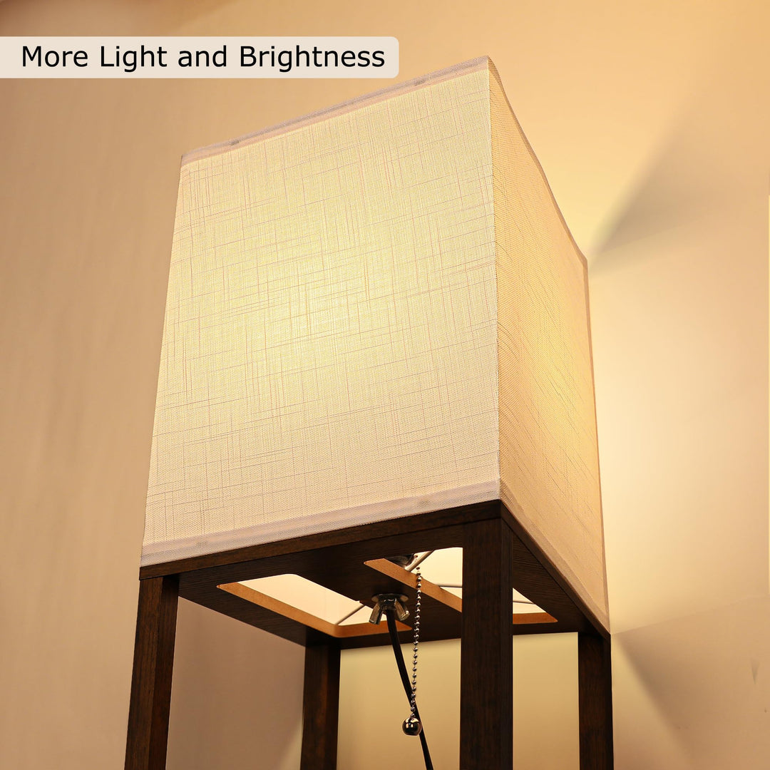 Walnut Corner Shelf Lamp with LED & Linen Shade - DOKUTRONIX