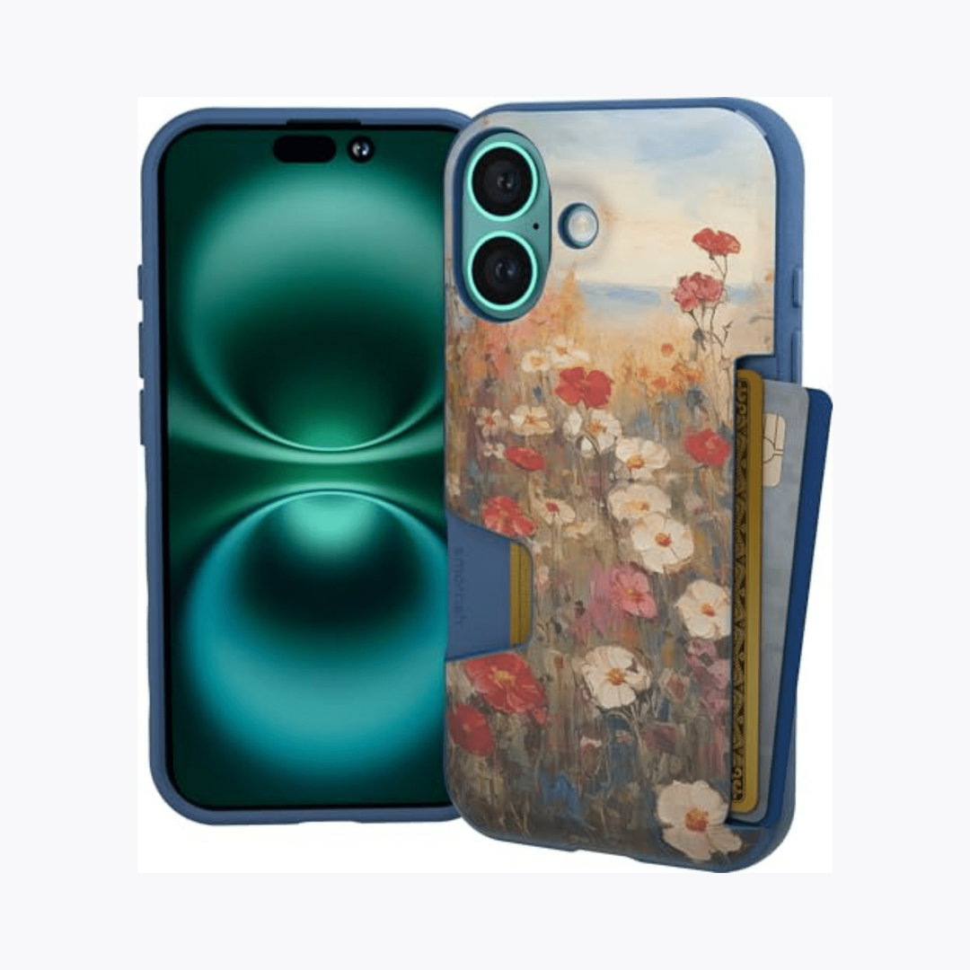 Wildflower Wallet Case for iPhone 16 – Floral Design with Card Slots & Cash Pocket - DOKUTRONIX