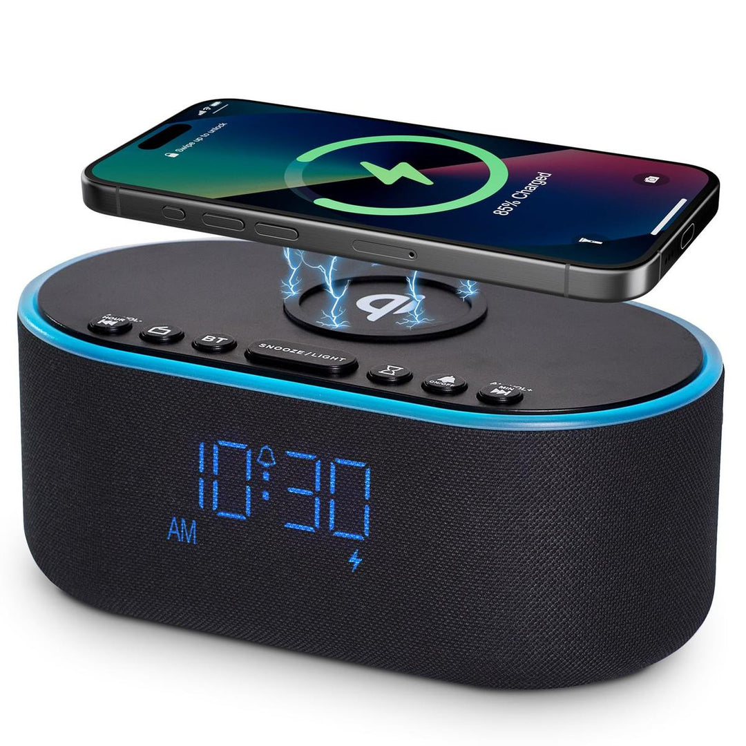 Wireless Qi Clock Radio with Bluetooth Speaker - DOKUTRONIX