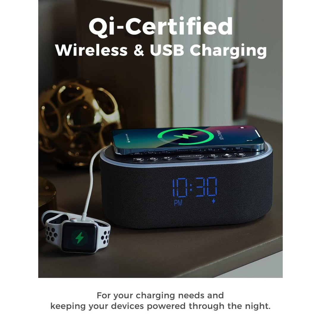 Wireless Qi Clock Radio with Bluetooth Speaker - DOKUTRONIX