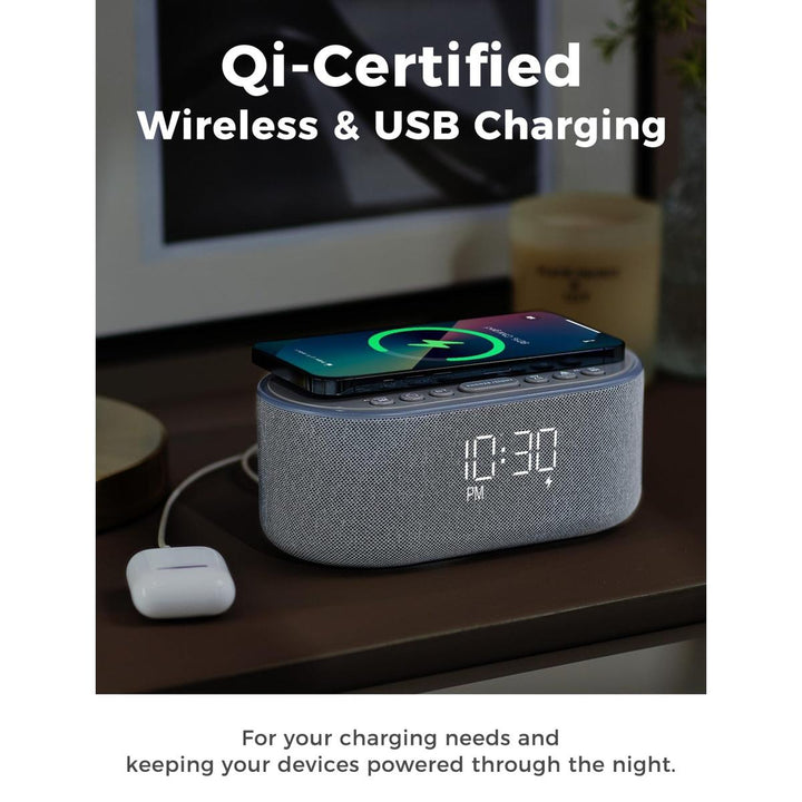 Wireless Qi Clock Radio with Bluetooth Speaker - DOKUTRONIX