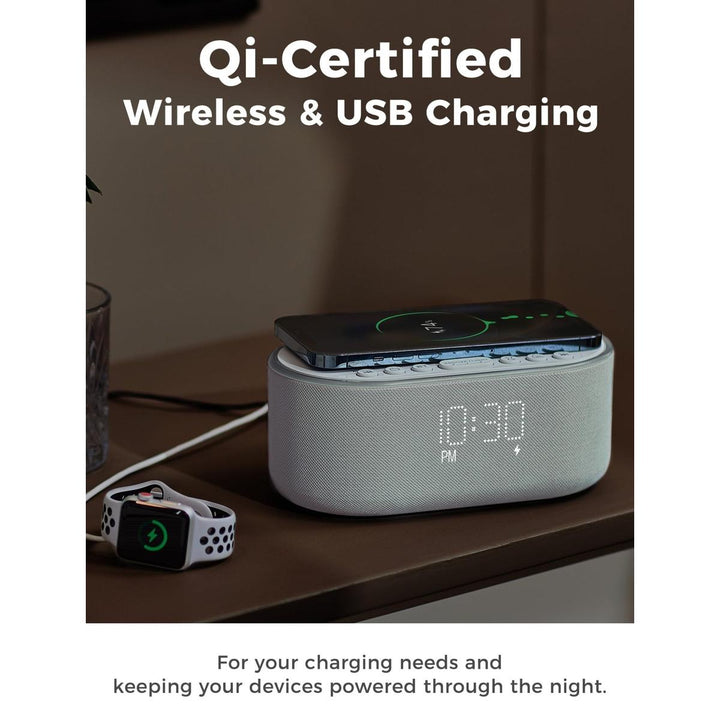 Wireless Qi Clock Radio with Bluetooth Speaker - DOKUTRONIX