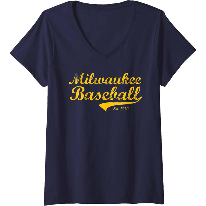 Milwaukee Vintage V-Neck Baseball Tee for Her - DOKUTRONIX
