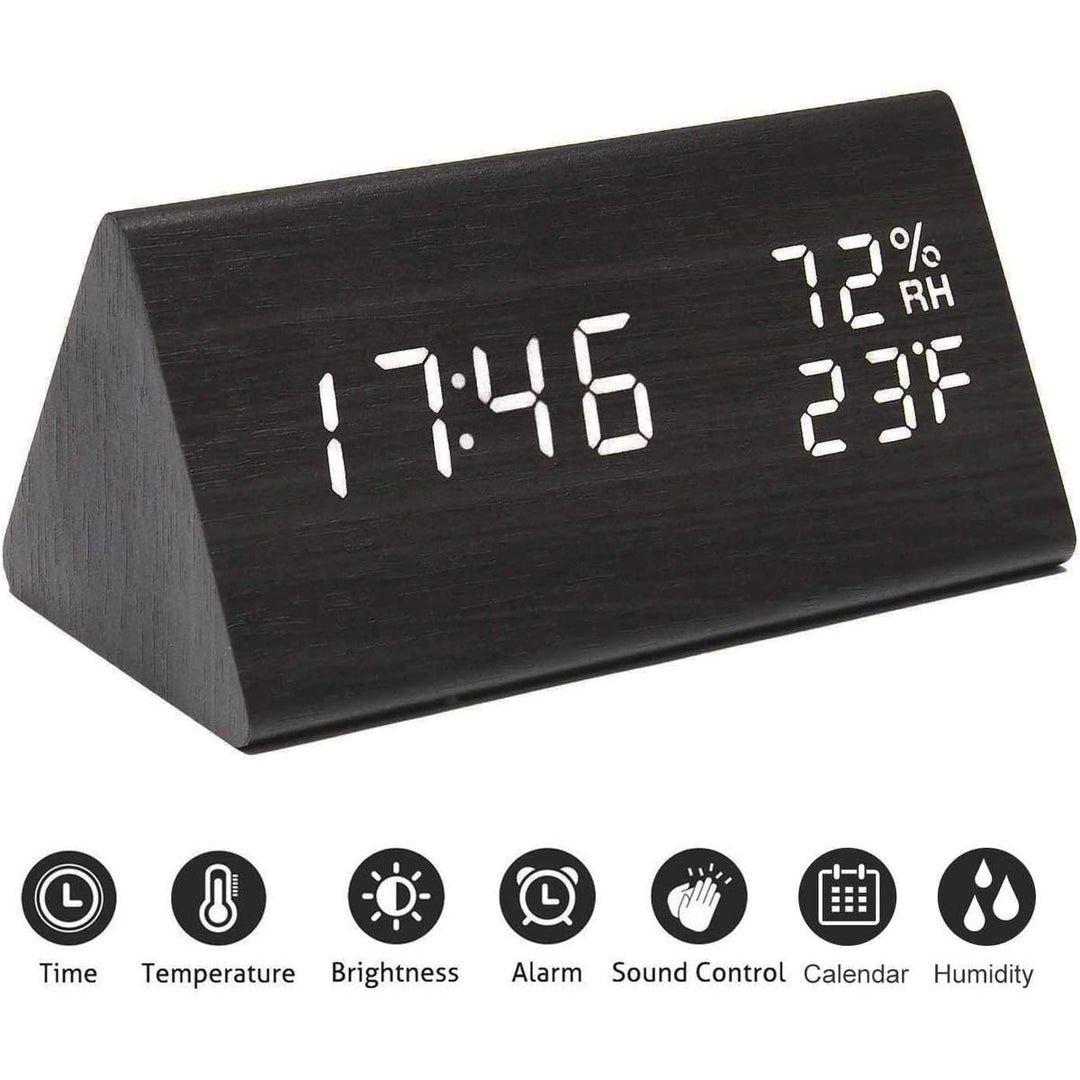 SmartWood LED Alarm Clock: Time & Climate Monitor - DOKUTRONIX