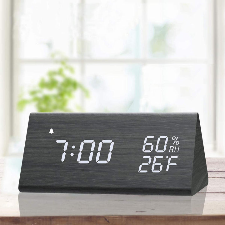 SmartWood LED Alarm Clock: Time & Climate Monitor - DOKUTRONIX