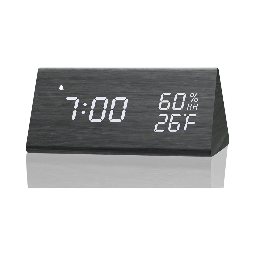 SmartWood LED Alarm Clock: Time & Climate Monitor - DOKUTRONIX