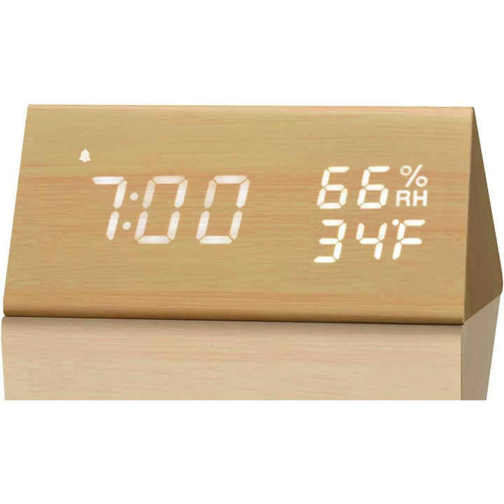 SmartWood LED Alarm Clock: Time & Climate Monitor - DOKUTRONIX