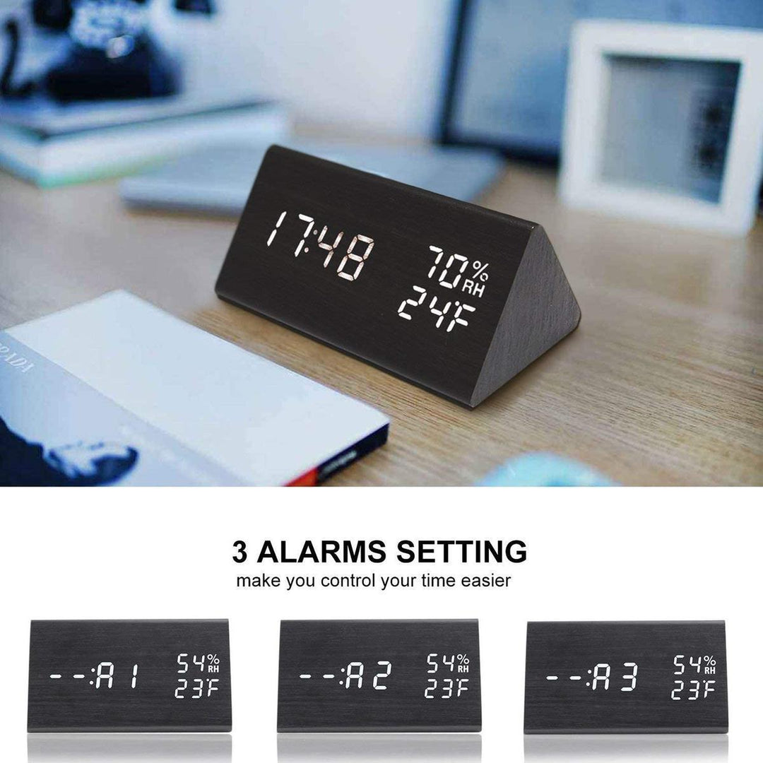 SmartWood LED Alarm Clock: Time & Climate Monitor - DOKUTRONIX