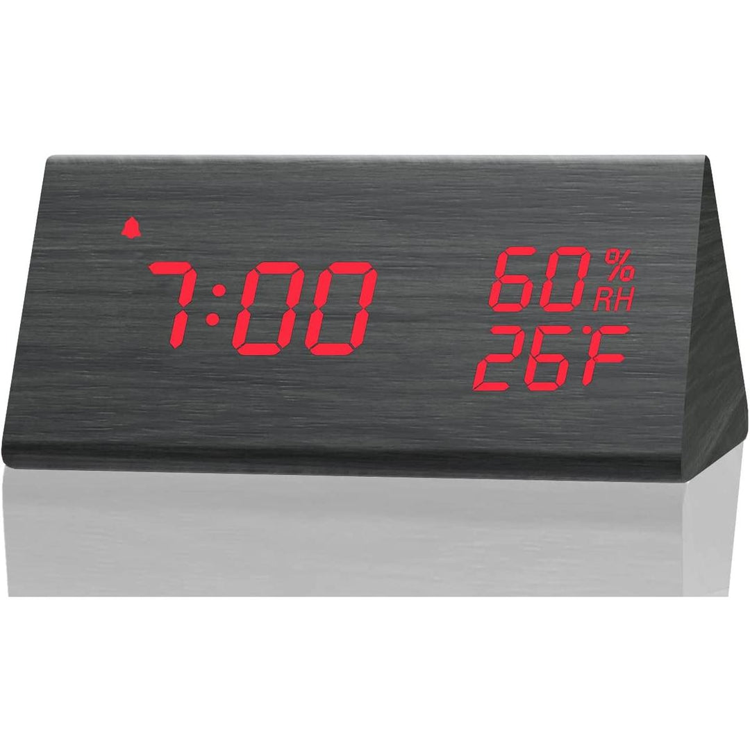 SmartWood LED Alarm Clock: Time & Climate Monitor - DOKUTRONIX